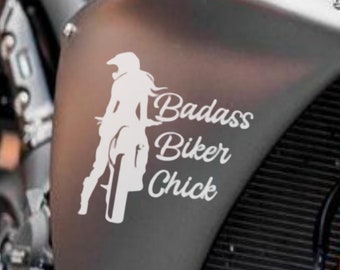Badass Biker Chick Decal Sticker | Window Decal | Motorcycle Babe | Sport Bike | Fast Bikes | Lady Driven | Laptop Sticker | Car Decal