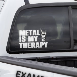 Metal Is My Therapy Car Decal | Window Decal | Bumper Sticker | Rock On | Horns Up | Metal Music | Rock Music | Rock Horns