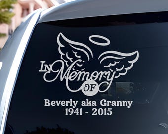 In Memory of Decal | Angel Wings | Remembrance Bumper Sticker | Custom Memorial Window Sticker | Love Friends And Family | Never Forgotten