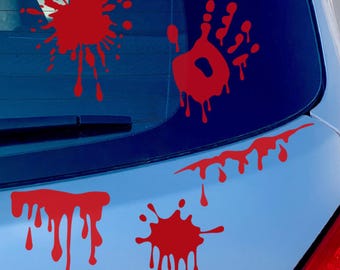 Blood Decal Set - Drips, Slime Drips and Splatter (#1) | Horror Fans | Bloody Hand | Spooky Halloween Decor | Blood Spatter Car Accessories
