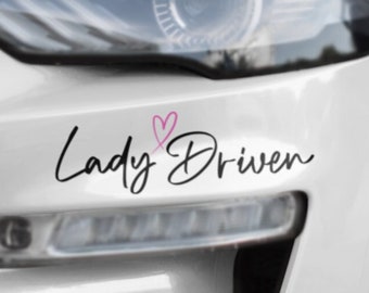 Lady Driven Car Decal: Pink Heart, Truck SUV Window Sticker