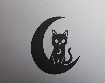 Magic Kitty on Moon Vinyl Decal: Witchy Car Bumper Sticker