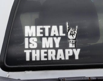 Metal Is My Therapy Car Decal | Window Decal | Bumper Sticker | Rock On | Horns Up | Metal Music | Rock Music | Rock Horns