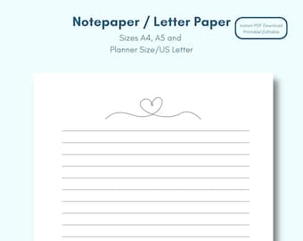 Digital note paper with a heart doodle | letter writing template | downloadable | love hearts | love letter |