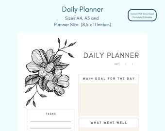 Daily Planner 2023  | Undated  | Flowers | Editable Daily Tracker | Printable Digital Planner | Digital Stationery | Planner Insert Calendar