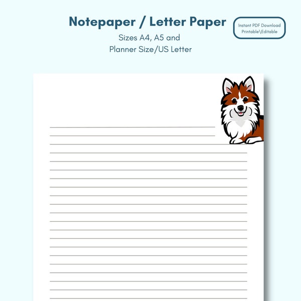primary writing paper with dotted lines German Spitz on a Lined Letter Template | Printable Digital Writing Paper | Animals | notepaper notetaking