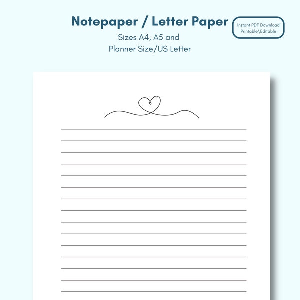 Digital note paper with a heart doodle | letter writing template | downloadable | love hearts | love letter |