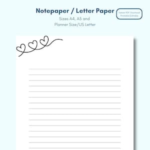 Digital note paper letter writing template downloadable stationery stationary love hearts lecture notes notetaking