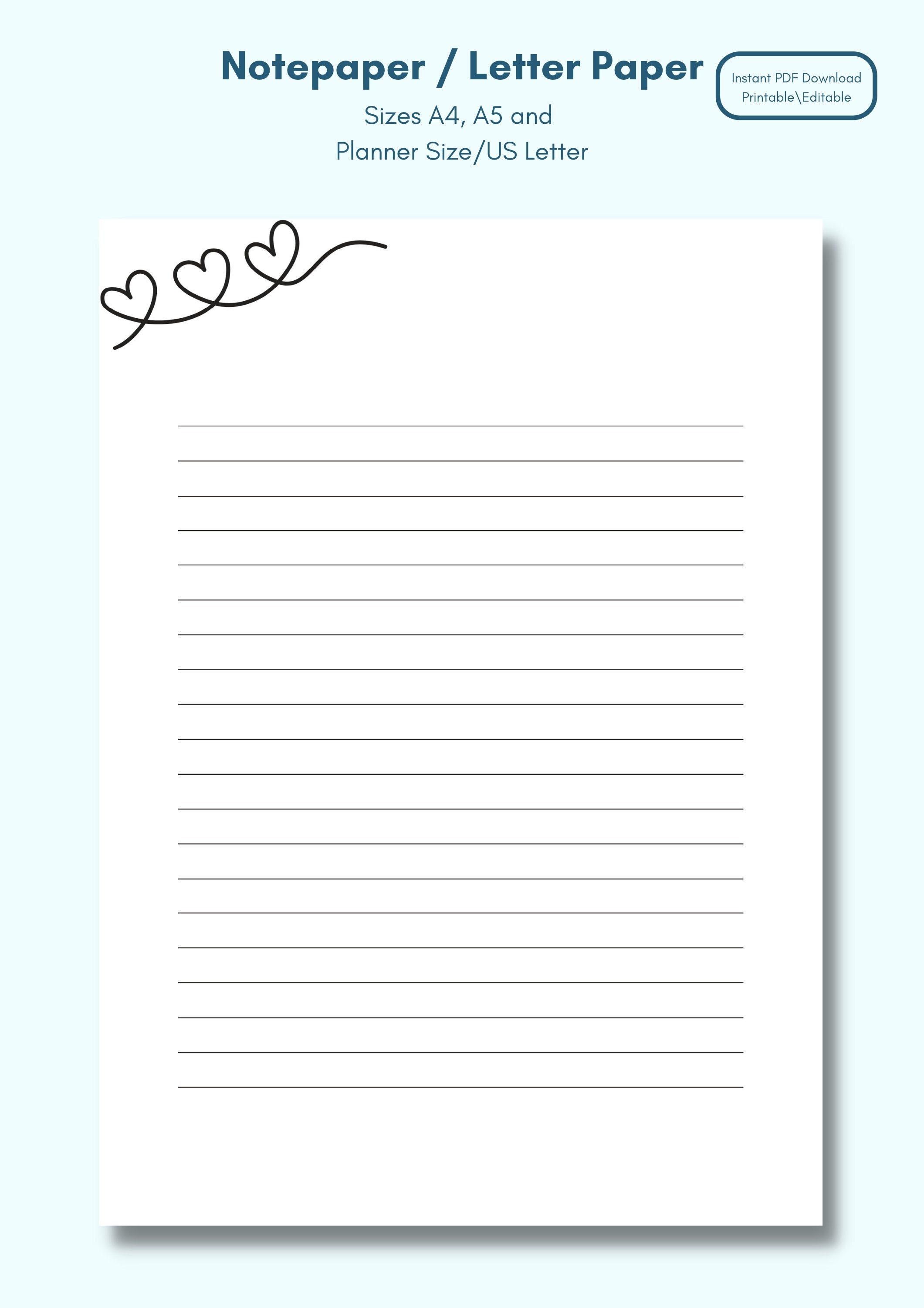 Digital Note Paper Letter Writing Template Downloadable Stationery