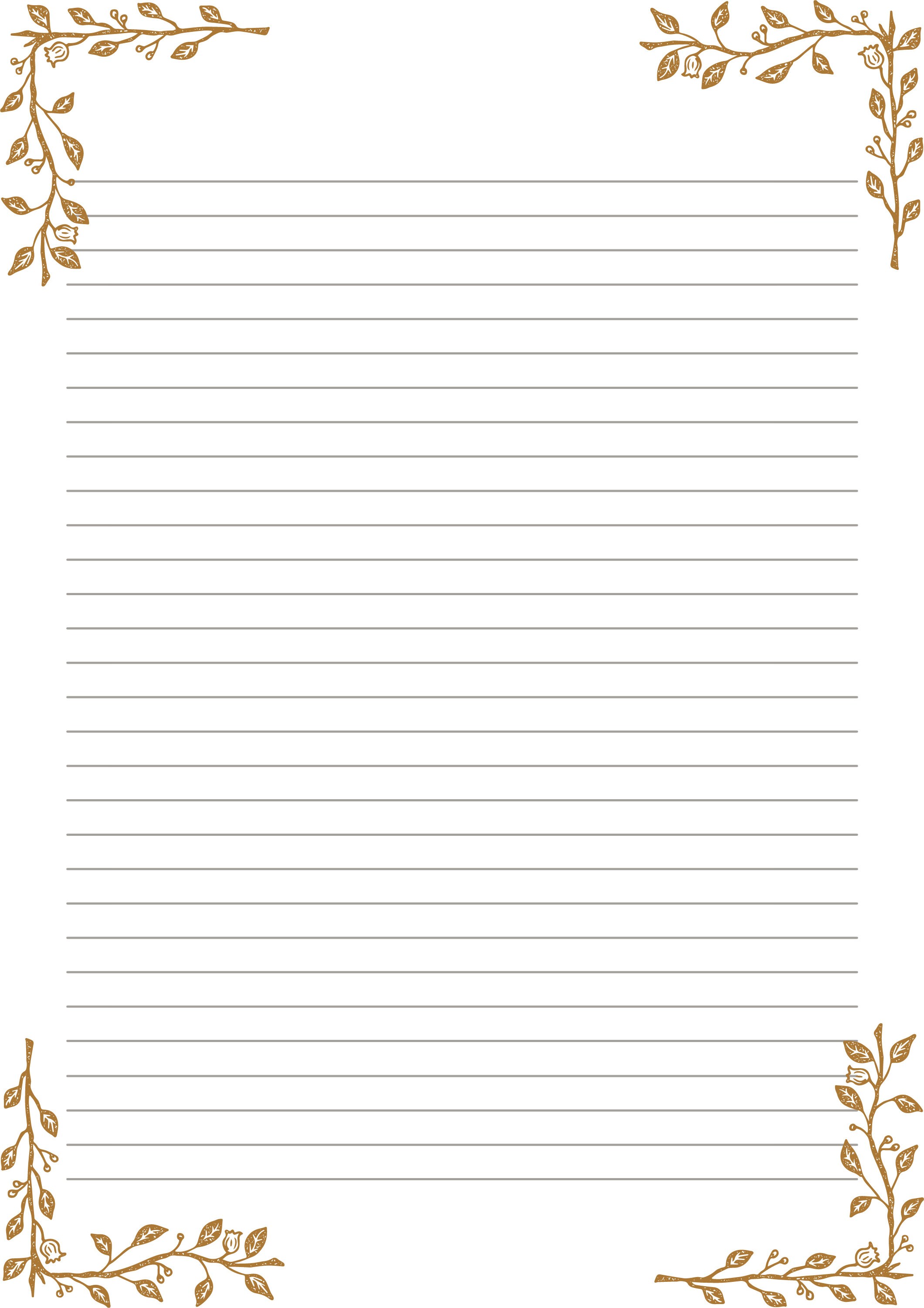 Lined Letter Template With Golden Leaves Printable Stationery Fall ...