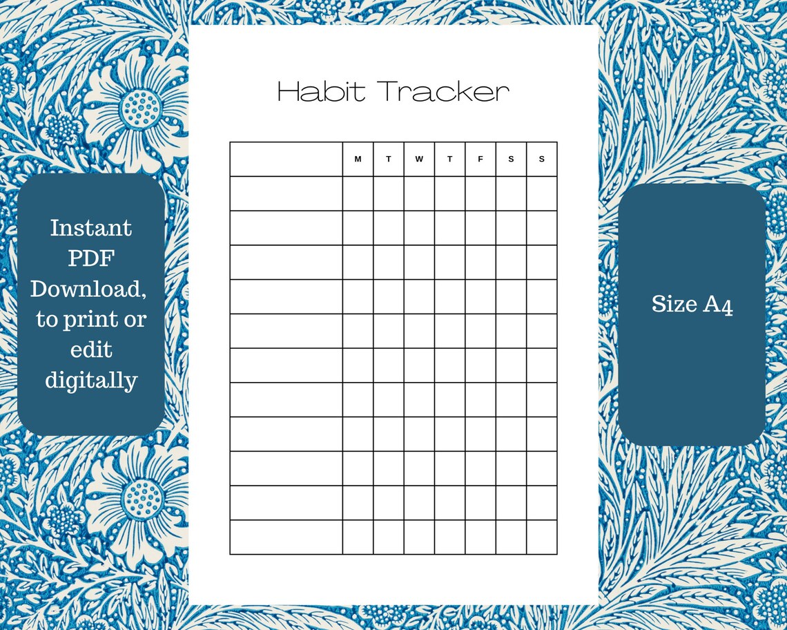 Simple Black and White Habit Tracker Monday to Sunday Digital Download ...