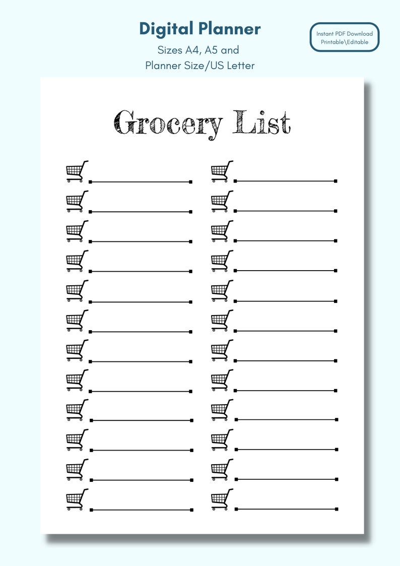 Grocery List Printable, Meal Shopping List, Printable Menu Planner ...