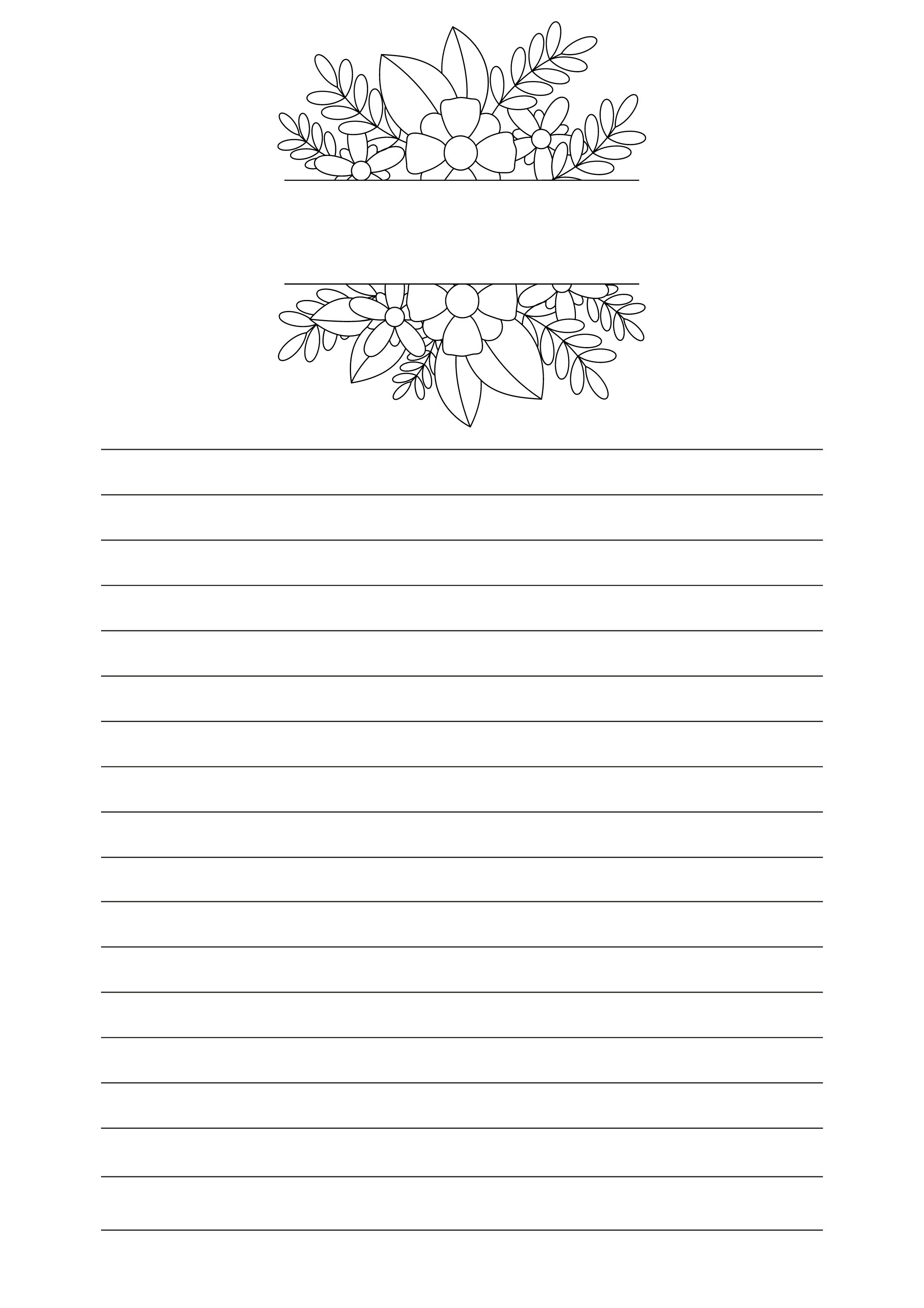 Flower Heading Lined Letter Template in Black and White Printable