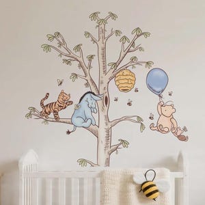 Pastel Color Classic Cartoon Winnie Wall Decal Pooh Bear Mural Tiger & Donkey Wall Sticker Wall Art For Baby Nursery Kids Room Decor
