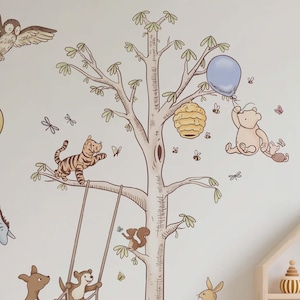 Classic Pooh Bear Wall Decal Vintage Nursery Wall Art, Woodland Baby Room Decor, Removable Wall Sticker
