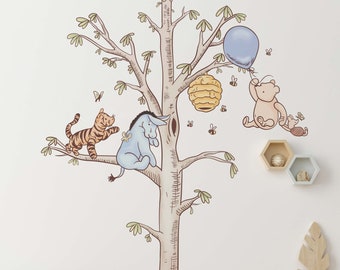 Pastel Color Classic Winnie the Pooh Wall Decal Tigger & Eeyore Tree Disney Wall Sticker Wall Art Wallpaper Baby Nursery Kids Room Decor