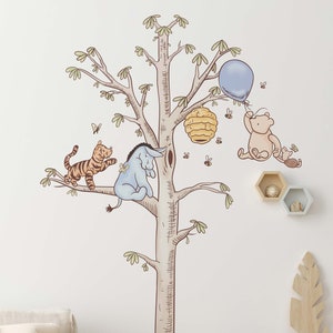 Pastel Color Classic Winnie the Pooh Wall Decal Tigger & Eeyore Tree Disney Wall Sticker Wall Art Wallpaper Baby Nursery Kids Room Decor