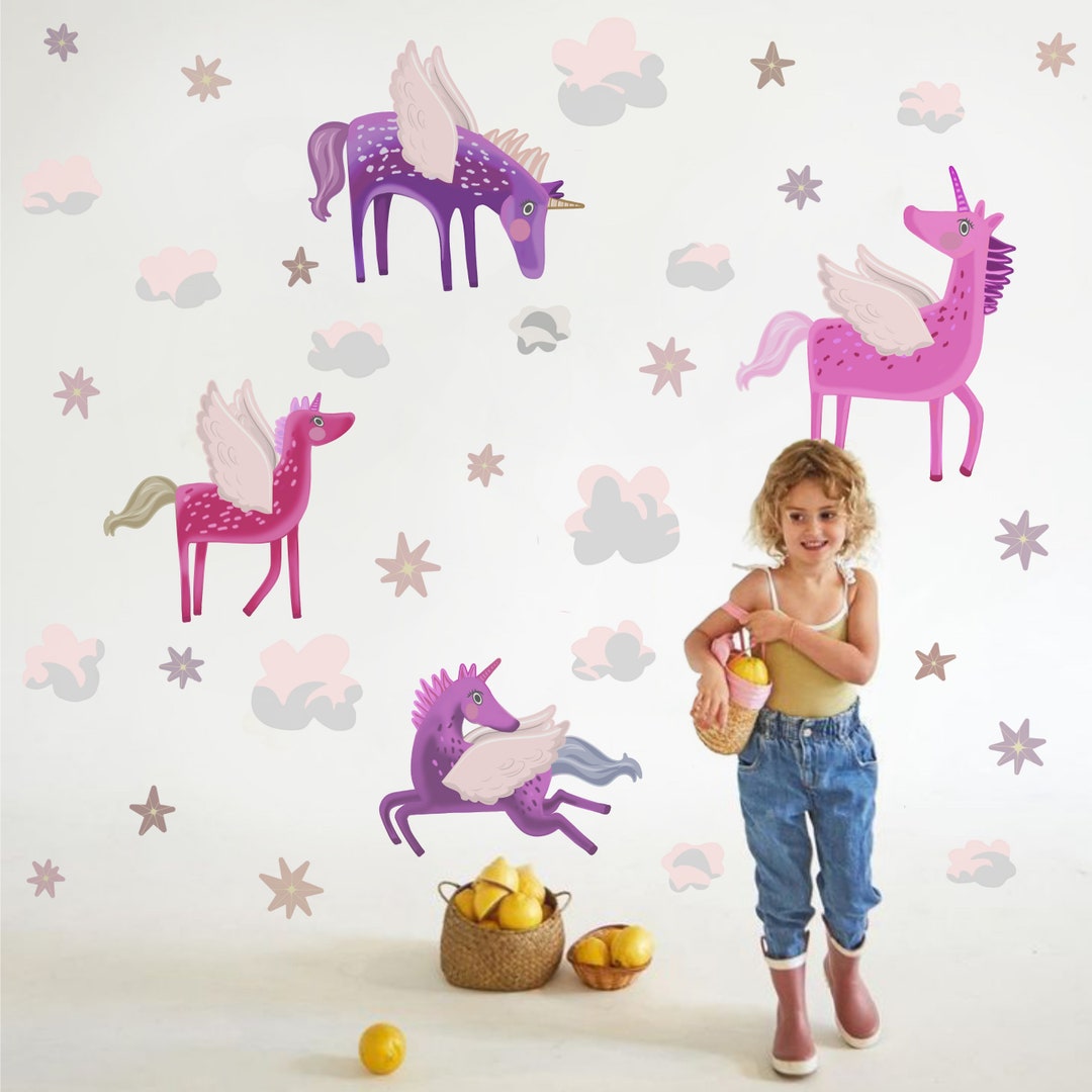 Purple Unicorn Wall Art Star Wall Sticker Pink Horse Wall Etsy