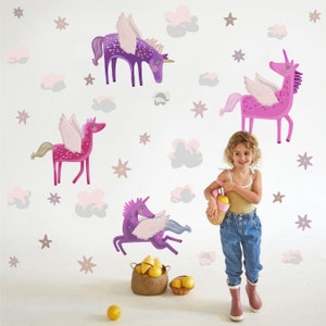 Free Shipping Purple Unicorn Wall Art Star Wall Sticker Pink Horse Wall Decal Wallpaper For Wall decal Girls Nursery wall stickers
