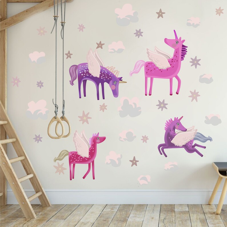 Purple Unicorn Wall Art Star Wall Sticker Pink Horse Wall Etsy