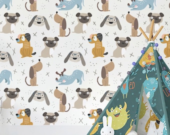 Puppy Dog Wallpaper: Peel and Stick Vinyl Decal for Nursery