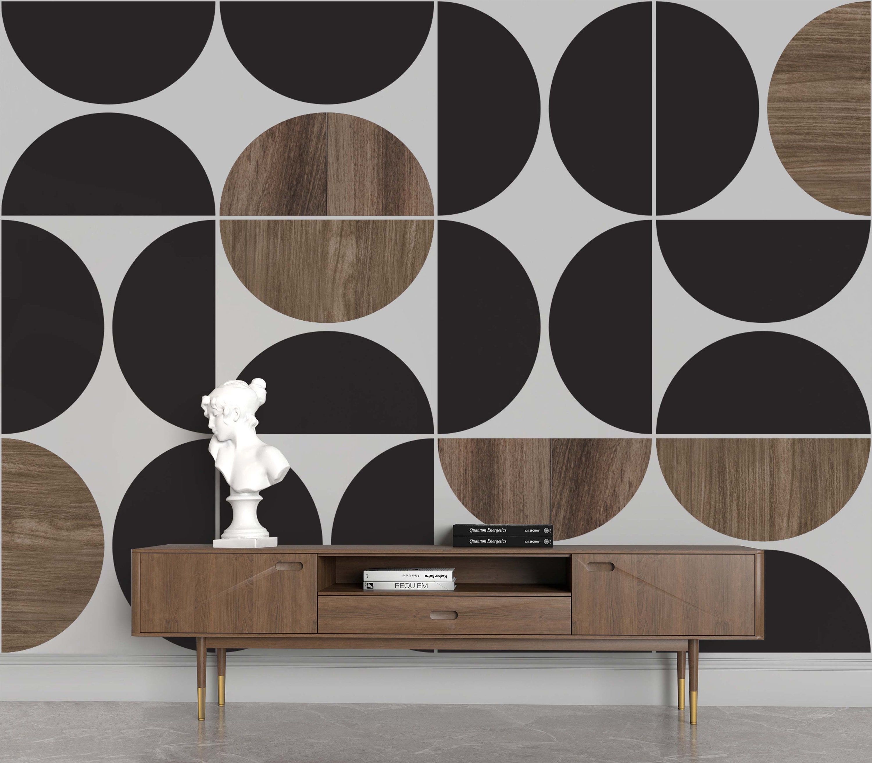 View of Circle Wall Decal Geometric Shape Wall Decal Round Wood Grain Pattern ...