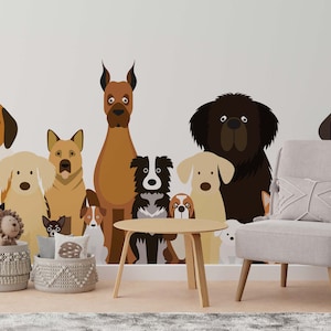 Adesivo da parete rimovibile con cane, adesivo da parete con cuccioli di cane, carta da parati per cani per la cameretta del bambino, negozio di animali e amante dei cani