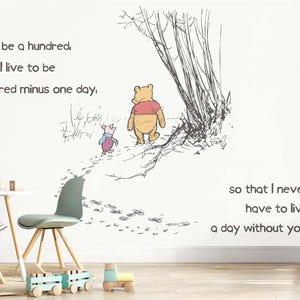 Adesivo da parete classico Winnie the Pooh, carta da parati vintage Winnie, adesivo da parete Pimpi Winnie con citazione, decorazione da parete per la cameretta dei bambini.