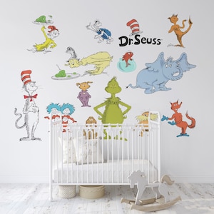 Adesivo murale rimovibile con personaggi del Dr. Seuss, carta da parati per bambini
