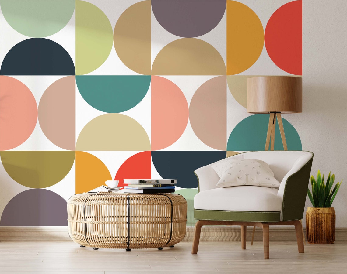 Colorful Geometric Circle Wall Decal: Peel & Stick Mural (57x76) - Etsy
