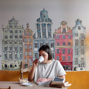 Watercolor Amsterdam Building Wall Decal European Building Wall Art Neo-Gothic In Style Wall Sticker For Living Room kid Room Decor