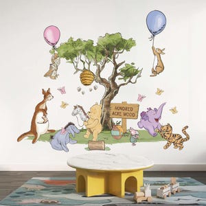 Classic Winnie the Pooh Wall Decal Vintage Pooh Wall Sticker Tigger Wall Mural  Eeyore Wallpaper Rabbit Wall Art For Nursery Kid Room Decor
