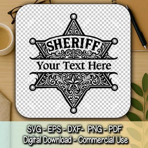 Sheriff Badge Split Monogram SVG, Blackwork Sheriff Star Cut File, Personalized Police Deputy PNG, Western Sheriff Name Sign, Cricut Laser