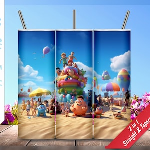 Cartoon Beach Party! 20oz Skinny Tumbler, Personalizowane kubki, Projekt sublimacji dla kubków, Opakowanie na kubek, Natychmiastowe pobranie