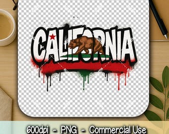 CALIFORNIA State Flag Graffiti Spray Paint Clipart | Realistic CA T-shirt Design PNG, Bold Street Art Typography