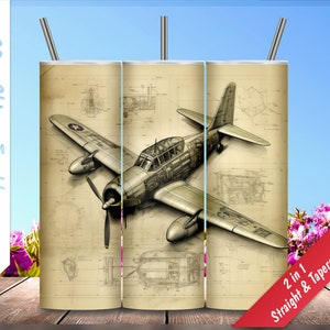 Vintage Plane Diagram Art! 20oz Skinny Tumbler, Personalized tumblers, Sublimation Design for tumblers , PNG, Tumbler Wrap, Instant Download