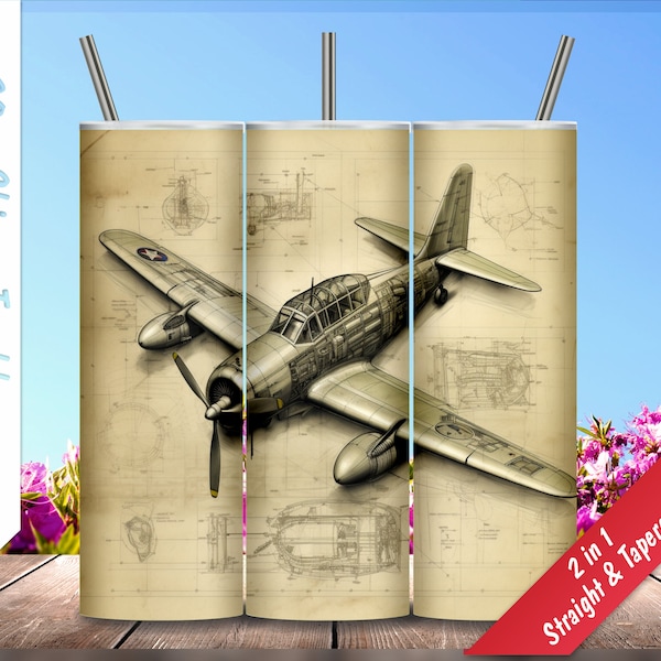 Vintage Plane Diagram Art! 20oz Skinny Tumbler, Personalized tumblers, Sublimation Design for tumblers , PNG, Tumbler Wrap, Instant Download
