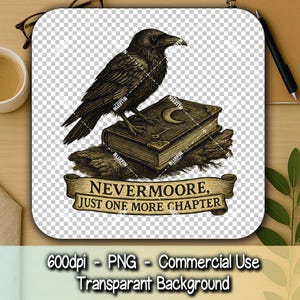 Gothic Raven Book PNG, Dark Academia Clipart, Edward Gorey Style Raven Art, Transparent Gothic Library Bird Illustration