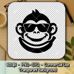 Monkey Face with Banana Grin & Sunglasses SVG Cut File | Fun Cartoon Monkey SVG for Vinyl, Cricut, Silhouette