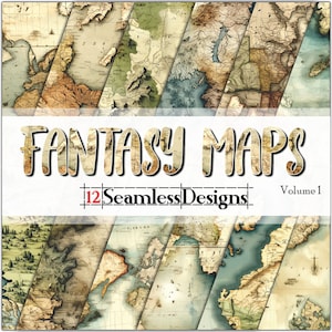 Fantasy Maps vol. 1 SEAMLESS - Digital Papier - Hintergründe - Sublimation - 12 Designs (12x12in @ 300dpi) - Kommerzielle Nutzung, Sofort Download