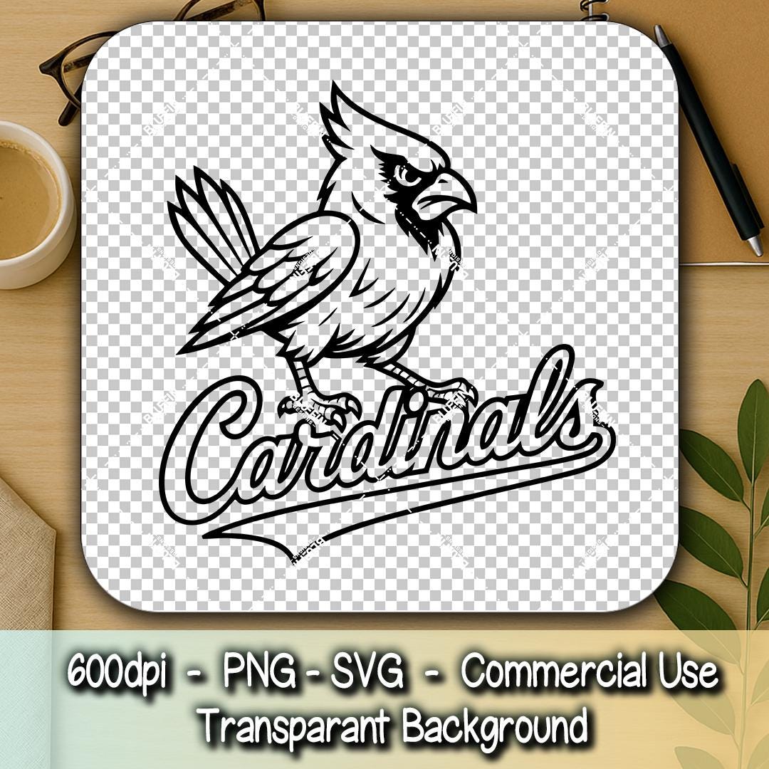 Cardinal Mascot SVG with Cardinals Script | Black Line Art Cut File for Cricut, Silhouette & Vinyl
