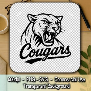 Cougar Mascot SVG | Fierce Cougars Script SVG | School Spirit Line Art | Vinyl Cut File