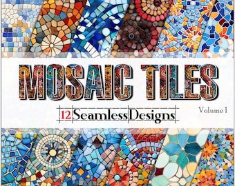 Mosaic Tile Patterns vol. 1 SEAMLESS-Digital Paper-Backgrounds-Sublimation- 12 Designs (12x12in @ 300dpi) Commercial Use, Instant Download