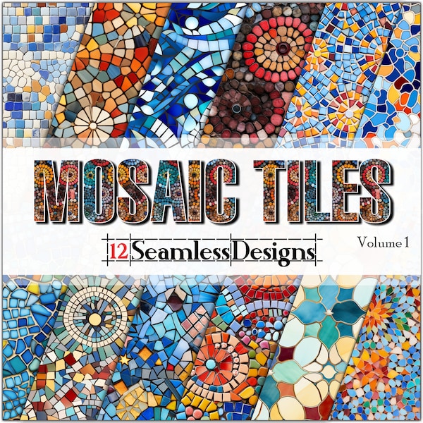 Mosaic Tile Patterns vol. 1 SEAMLESS-Digital Paper-Backgrounds-Sublimation- 12 Designs (12x12in @ 300dpi) Commercial Use, Instant Download