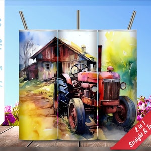 Old Tractor on Farm Alcohol Ink Drawing! 20oz Skinny Tumbler Wrap, Personalized tumbler, Sublimation Designs, Instant PNG Download, Old Barn