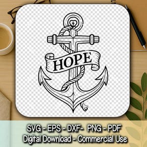 Anchor of Hope SVG, Christian Anchor Cut File, Religious Nautical SVG, Rope Heart Cross Design, Faith Hope Name Monogram, Vinyl Decal DXF