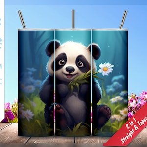 Panda de dibujos animados lindo! Vaso flaco de 20 oz, cachorro, vasos personalizados, diseño de sublimación para vasos, envoltura de vaso, descarga instantánea