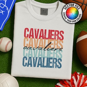 Cavaliers Stacked Retro Distressed PNG, Vintage School Mascot Sublimation Design for Spirit Wear