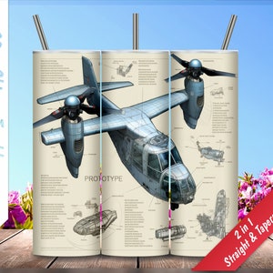 Osprey VTOL Aircraft Diagram Art! 20oz Skinny Tumbler, Personalized tumblers, Sublimation Design, PNG, Tumbler Wrap, Instant Download