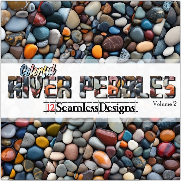 Flusskiesel vol. 2 (Bunt) SEAMLESS - Digitale Papier-Hintergründe-Sublimation-15 Designs (12x12in @ 300dpi) - Kommerzielle Nutzung, Instant PNG